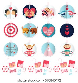 Happy Valentines Day Labels and Stickers Set Isolated on White Background. Love and Wedding Concept. Vector Illustration.