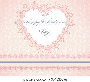 Happy Valentine's Day Lace Heart Card. Vector