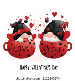 Happy Valentine's day with ladybug gnomes in the mug
