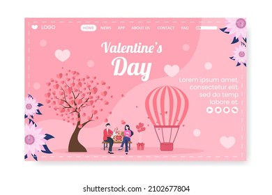 Happy Valentine's Day Landing Page Template Flat Design Illustration Editable of Square Background for Social media, Love Greeting Card or Banner