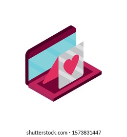 happy valentines day laptop message love romantic isometric icon vector illustration