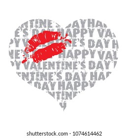 Happy Valentine's Day letter heart with a kissing lips