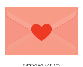 Happy Valentine's Day, Valentine's day letter with heart. Envelope with heart for International women's day. Isolated on white background. Vector illustration