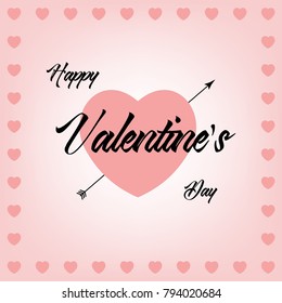 Happy Valentine's Day letter with an inscription. Abstract background with a heart pierced by an arrow