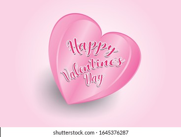 Happy valentine's day letter on Pink heart vector illustration. Heart paper cut vector design