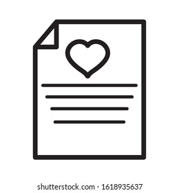 happy valentines day, letter paper heart love message vector illustration thick line