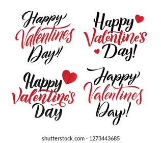 Happy Valentines Day Lettering Background Greeting Card Vector Set.