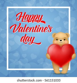 Happy Valentines Day Lettering and Bear