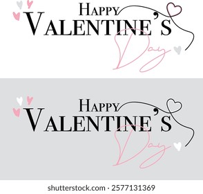 Happy Valentine's day lettering, beautiful hand drawn black lettering with hearts for greeting cards and print. Vector.