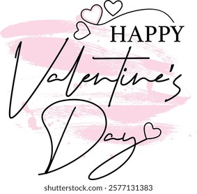 Happy Valentine's day lettering, beautiful hand drawn black lettering with hearts for greeting cards and print. Vector.