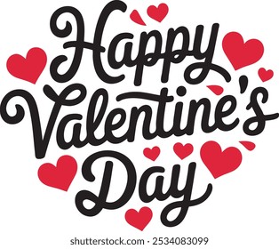 Happy Valentines Day lettering calligraphy with hearts shape design.