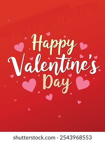 Happy Valentines Day lettering calligraphy with hearts shape. Valentine's Day holiday lettering. Drawn text for card, banner, poster design