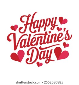 Happy Valentines Day lettering calligraphy with hearts shape. Valentine's Day holiday lettering. Drawn text for card, banner, poster design