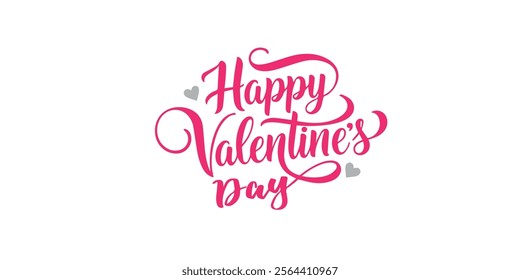 Happy Valentines Day lettering calligraphy with hearts shape. Valentine's Day holiday lettering. Drawn text for card, banner, poster design
