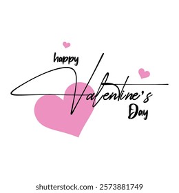 Happy Valentines Day lettering calligraphy with hearts shape. Valentine's Day holiday lettering. Drawn text for card, banner, poster design