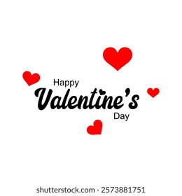 Happy Valentines Day lettering calligraphy with hearts shape. Valentine's Day holiday lettering. Drawn text for card, banner, poster design