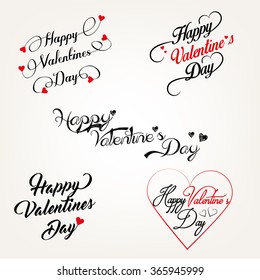 Happy Valentines Day Lettering Card.  Elegant Typographic Background With, Hearts