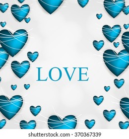 Happy Valentine's day lettering card with red flying hearts.