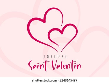 Happy Valentine's Day lettering in French and hearts. Card template. Vector illustration