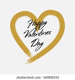 Happy Valentines Day lettering with Gold glittering heart on white luxury card