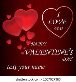 Happy Valentine's Day lettering Greeting Card on red background, vector illustration - Vector,EPS 10 - Vector