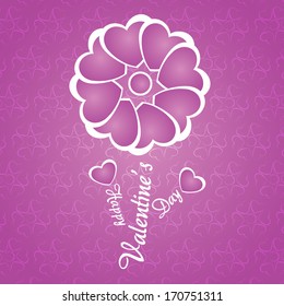 Happy Valentine's Day lettering Greeting Card on pink background with heart stylized flower