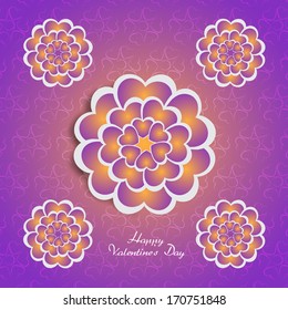 Happy Valentine's Day lettering Greeting Card on pink background with heart stylized flowers
