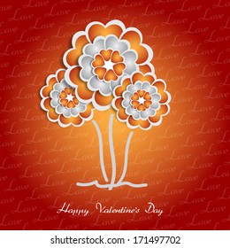 Happy Valentine's Day lettering Greeting Card on red background with heart stylized flowers