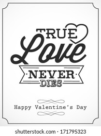 Happy Valentine's Day Lettering Greeting Card Template. Vector Illustration in Vintage Style