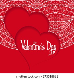 Happy Valentine's Day lettering Greeting Card with decorative hearts on white background, vector illustration