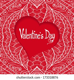 Happy Valentine's Day lettering Greeting Card with decorative hearts on white background, vector illustration