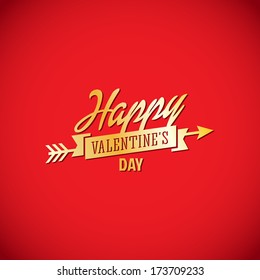 Happy Valentine's Day lettering Greeting Card on red background, vector illustration