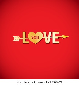 Happy Valentine's Day lettering Greeting Card on red background, vector illustration