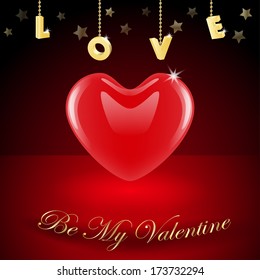 Happy Valentine's Day lettering Greeting Card on red . Vector