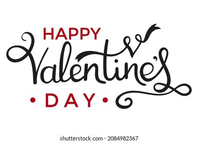 Happy Valentines day lettering greeting card isolated on white background. Valentines day background with decorative elements and typography text. Vector illustration. Hand drawn 14 February design