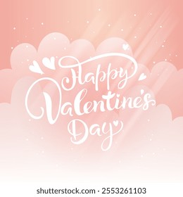 Feliz día de San Valentín, letras, tarjeta de felicitación rosa contra el cielo.