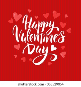 Happy Valentine's Day lettering Greeting Card on red background, 