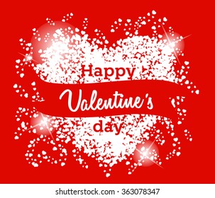 Happy Valentine's Day lettering Greeting Card on red background, vector illustration