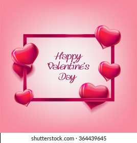 Happy Valentine's Day lettering Greeting Card on pink background, vector illustration