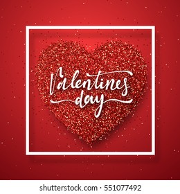 Happy Valentines Day lettering greeting card on red bright heart background. Festive banner and poster. Happy Valentines Day lettering greeting card on red bright heart background. Festive banner and poster.