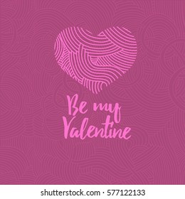 Happy Valentine's Day lettering greeting card template with doodle heart. Modern elegant text hand drawn love concept poster, banner, letter. Holiday fancy design elements