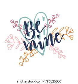 Happy Valentine's Day lettering greeting card template. Modern brush calligraphy holiday background for Valentines day. Printable decor or poster design, t-shirt and apparel print.