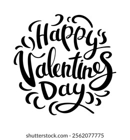 Happy Valentines day lettering. Hand drawn text for greeting cards. Circular composition. Vector flat illustration