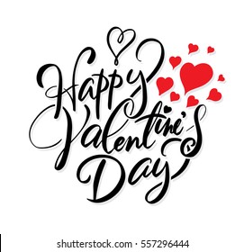 Happy valentine's day lettering. Hand drawn romantic phrase. Ink illustration. Modern brush calligraphy. Romantic hand drawn phrase. Vector illustration for love concept 