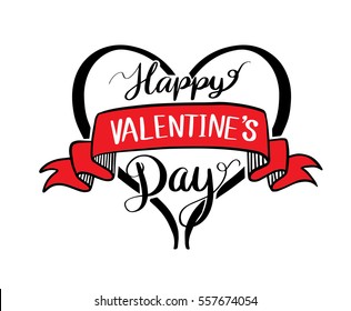 Happy Valentine's Day lettering. Hand drawn romantic phrase. Ink illustration. Modern brush calligraphy. Romantic hand drawn phrase. Vector illustration for love concept valentine or wedding.