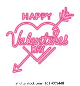 happy valentines day lettering and heart with arrow vector illustration design