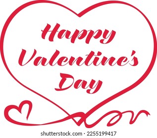 Happy Valentines Day lettering with heart and ribbon.