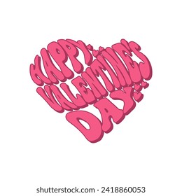 Happy Valentine's Day lettering in heart shape. Greeting retro illustration, postcard. Vector