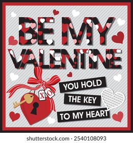 Happy valentine's day with lettering and heart key