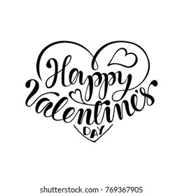 Happy Valentine's day lettering in heart shape. Vector illistration.
